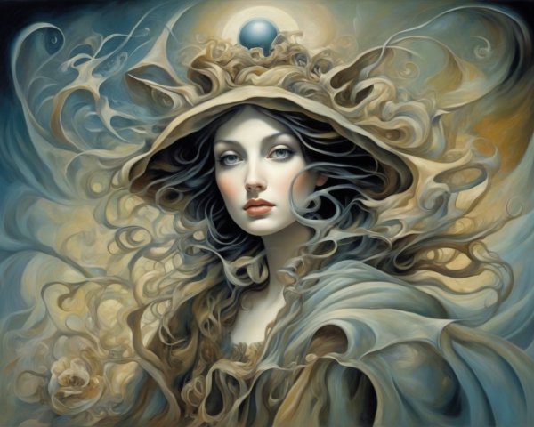 Mystical Portrait of a Young Woman with Abstract Elements