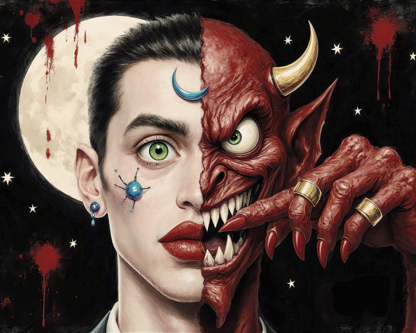 Half-Human Half-Demon Face with Distinct Features