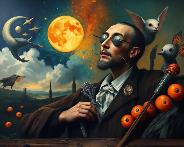 Surreal Scene with Man in Dramatic Landscape Elements