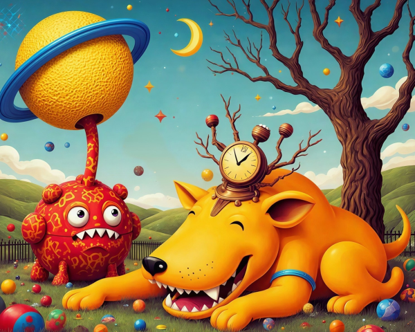 Otherworldly Cartoon Scene with Unique Creatures