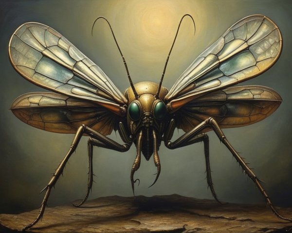 Surreal Giant Fly with Iridescent Stained Glass Body