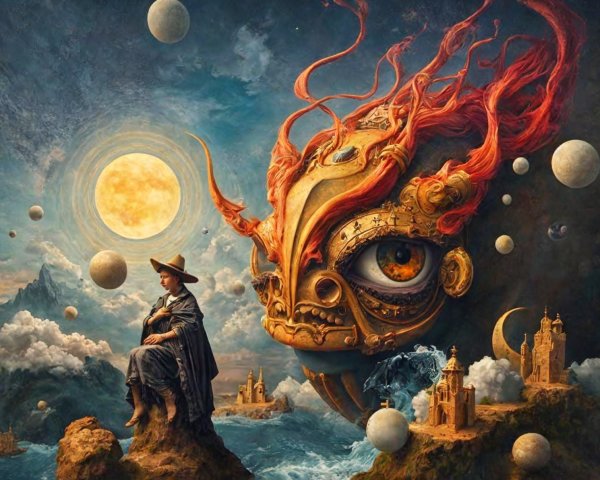 Surreal Landscape with Figure and Colossal Creature