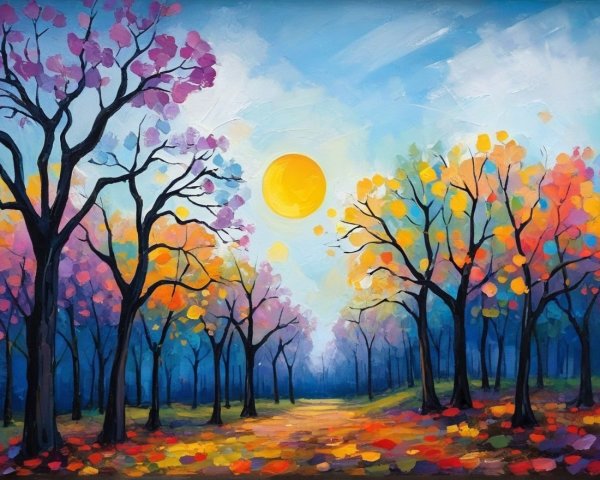 Vibrant Autumn Forest Landscape with Colorful Trees