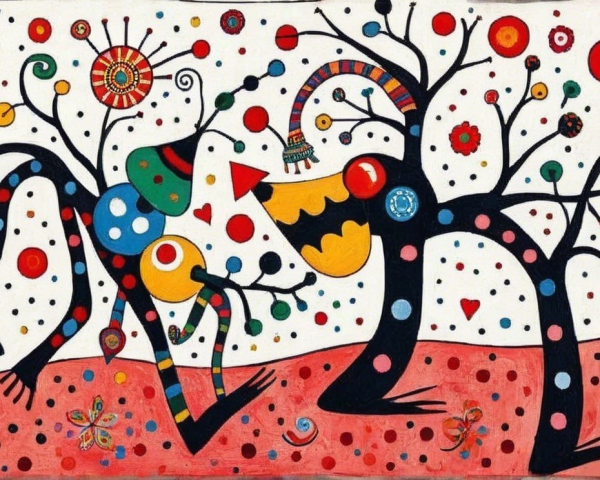 Whimsical Abstract Creatures in Vibrant Art Scene