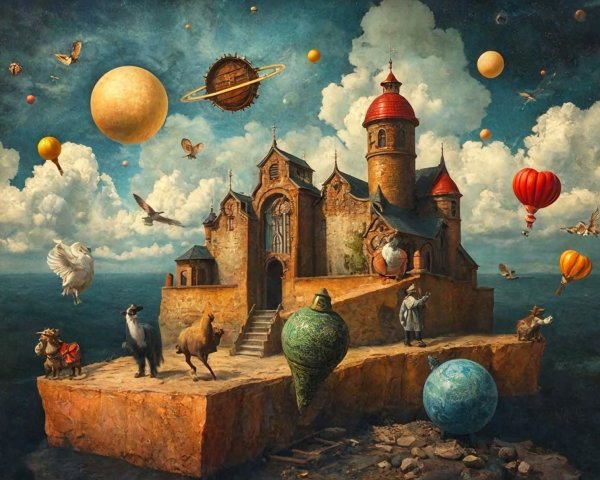 Whimsical Floating Island with Castle and Animals