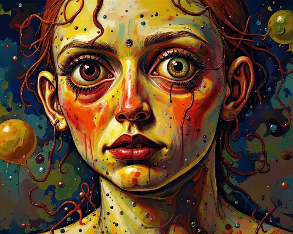 Super-realistic digital painting of a distraught female face