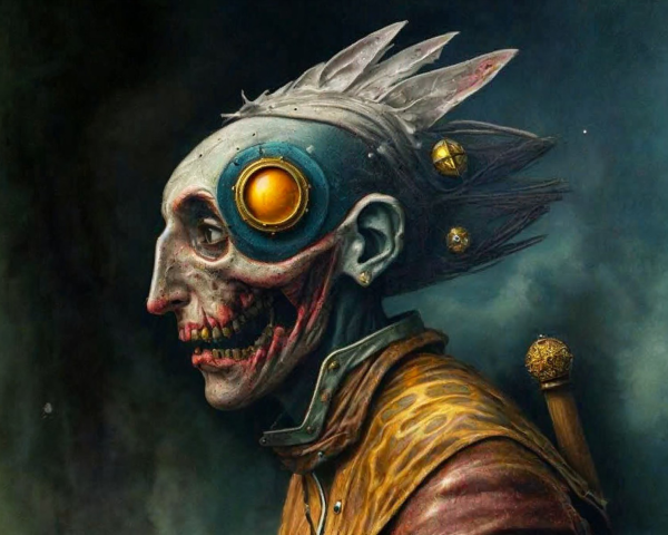 Grotesque Mechanical Figure with Steampunk Elements