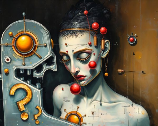 Surreal Artwork of Human-Robotic Fusion with Colorful Shapes