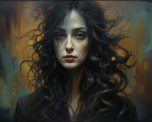 Portrait of a Woman with Flowing Hair and Emotion