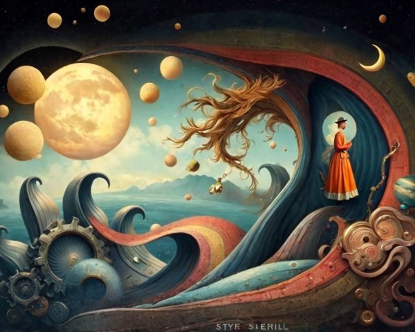 Surreal Scene of Cosmic Wave and Nature Elements