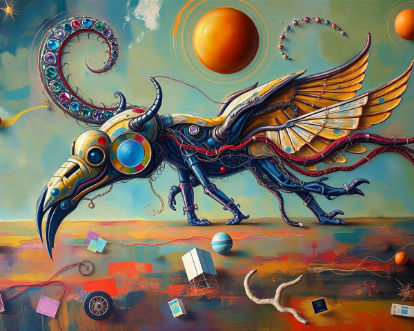 Fantastical Creature with Celestial Landscape Elements