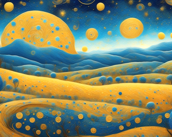 Surreal Landscape with Blue and Gold Hues