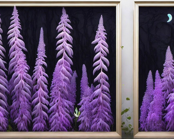 Framed Panels of Dreamlike Night Forest Scene
