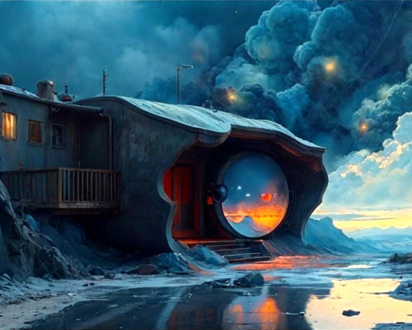 Surreal Futuristic Dwelling in Rocky Terrain
