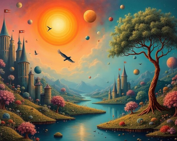 Majestic Castles in a Colorful Fantasy Landscape