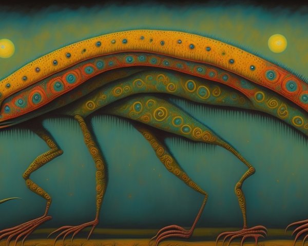 Surreal Elongated Lizard with Vibrant Patterns
