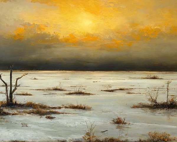 Surreal Landscape with Sunset and Barren Expanse