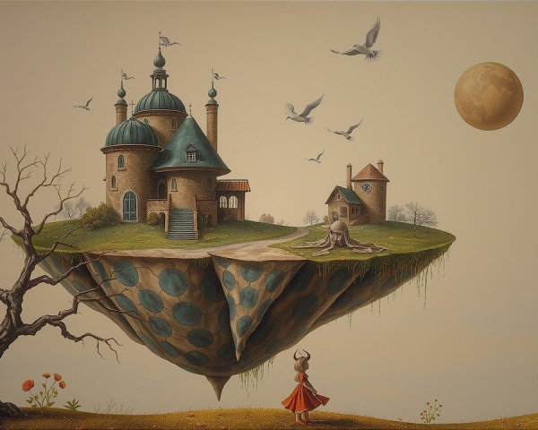 Surreal Landscape with Floating Island and Castle