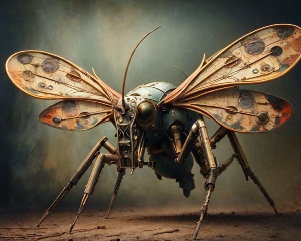 Steampunk Robot Bee with Intricate Metalwork and Gears