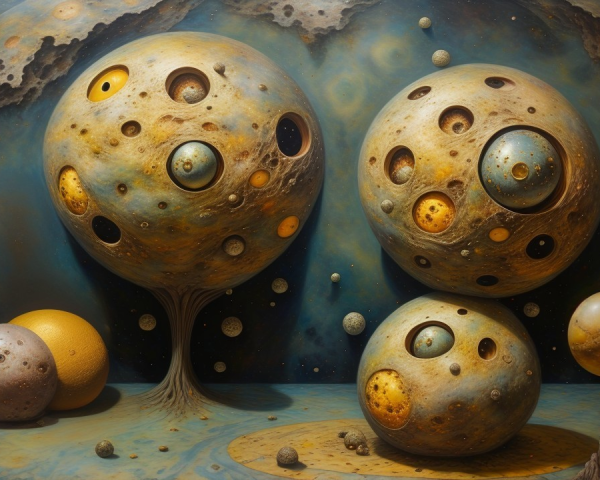 Surreal Planet-like Orbs in Cosmic Landscape Art
