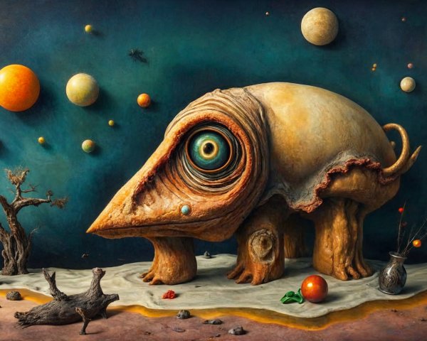 Surreal Hybrid Creature in Barren Celestial Landscape