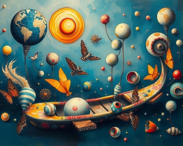 Surreal Scene with Vibrant Boat in Dreamy Landscape