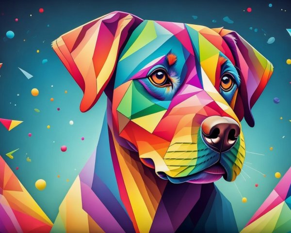 Geometric Illustration of a Colorful Dog's Head