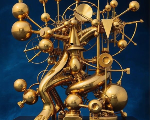 Golden Geometric Sculpture with Dynamic Figure Design