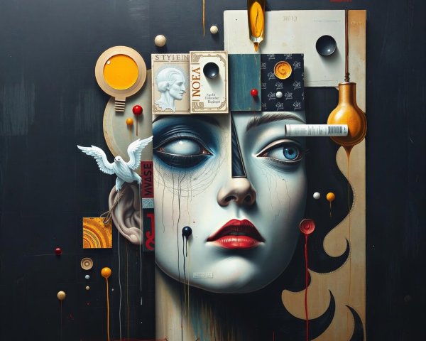 Surreal Portrait of a Woman with Geometric Elements