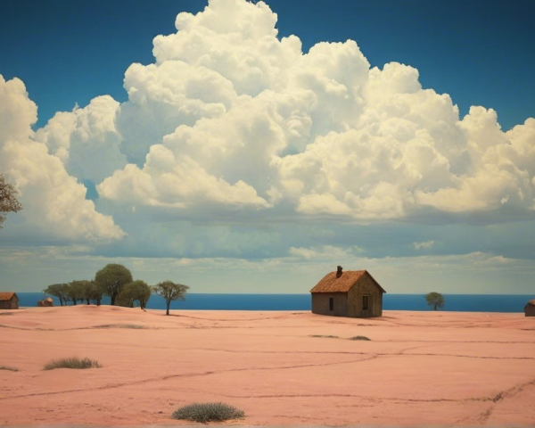 Serene Landscape with House and Pink Terrain
