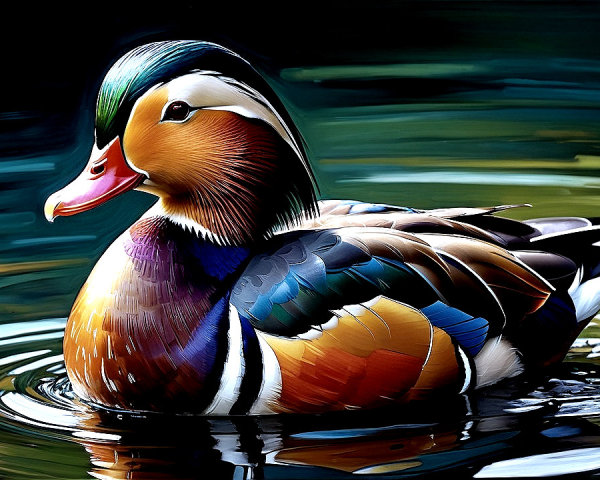 Vibrant Mandarin Duck on Calm Water Surface