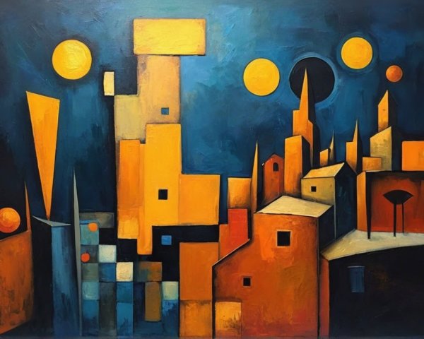 Abstract Cityscape in Warm Colors and Geometric Shapes