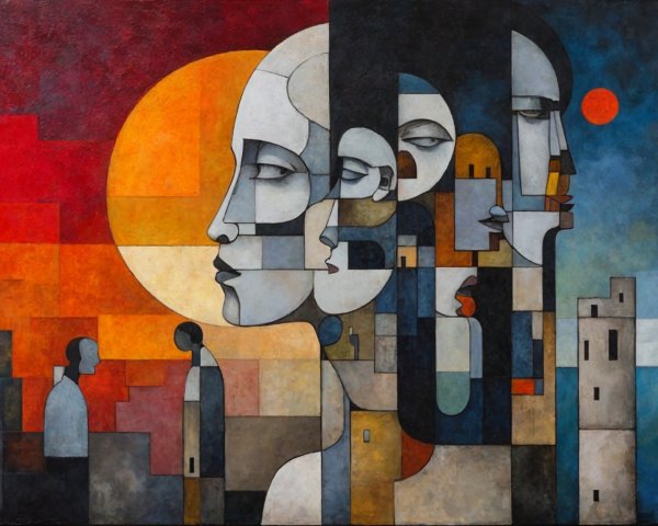 Abstract Human Faces in Profile with Vibrant Colors