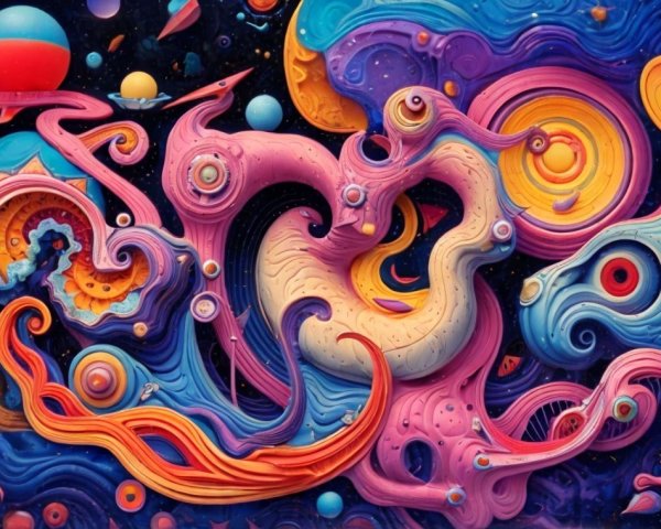 Abstract Cosmic Scene with Vibrant Colors and Patterns