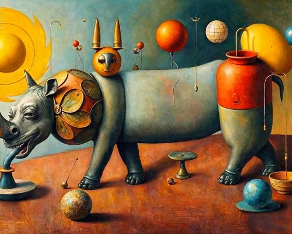 Surreal Artwork of a Stylized Rhinoceros with Patterns