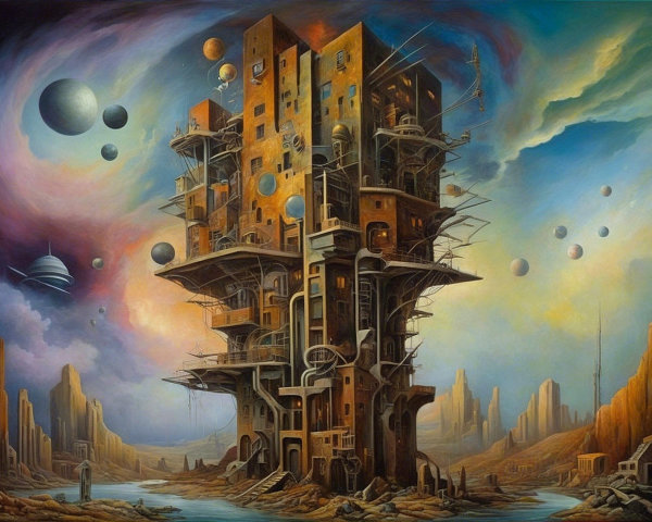 Surreal Towering Structure in a Desolate Landscape