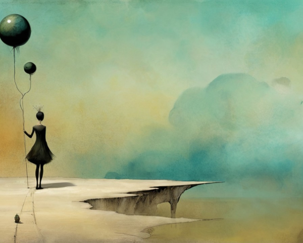 Solitary Figure in Surreal Minimalist Landscape