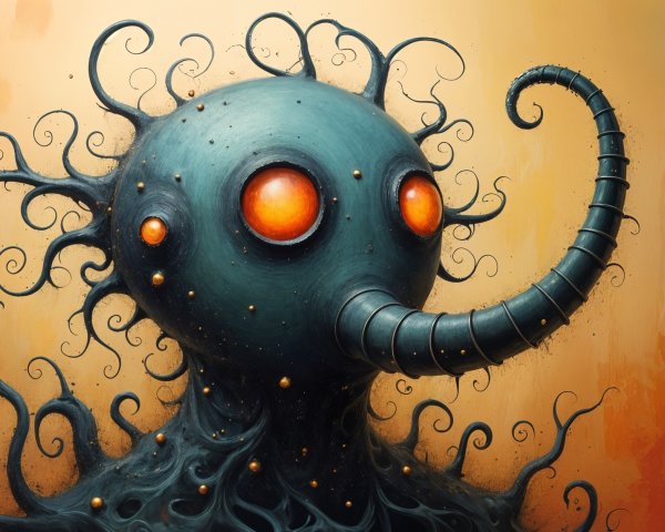 Surreal Abstract Creature with Dark-Blue Body and Eyes