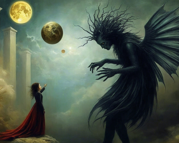 Surreal Landscape with Girl and Shadowy Figure