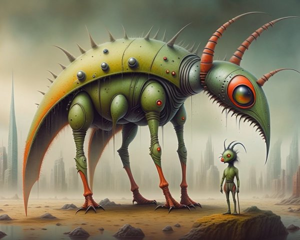 Mechanical Creature in Futuristic Cityscape