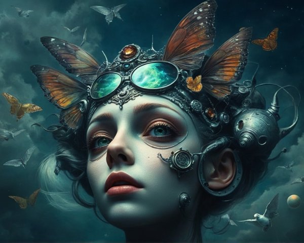 Surreal Portrait of Woman with Whimsical Headpiece