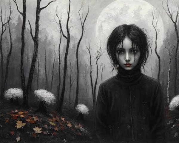 Atmospheric Landscape with Young Girl and Moonlight