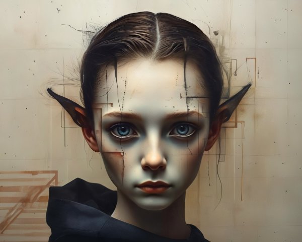 Portrait of a Young Girl with Pointed Ears and Patterns