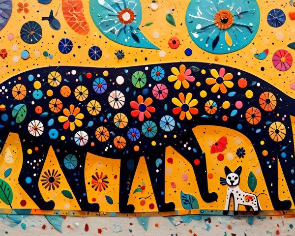 Vibrant Mural of Black Panther with Colorful Flowers