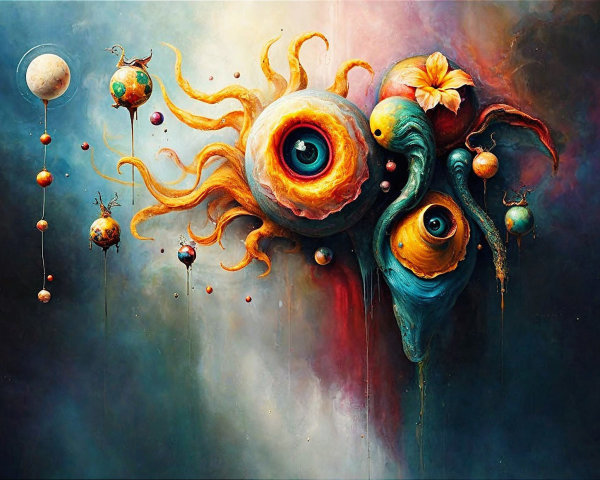 Vibrant Abstract Painting with Cosmic Elements