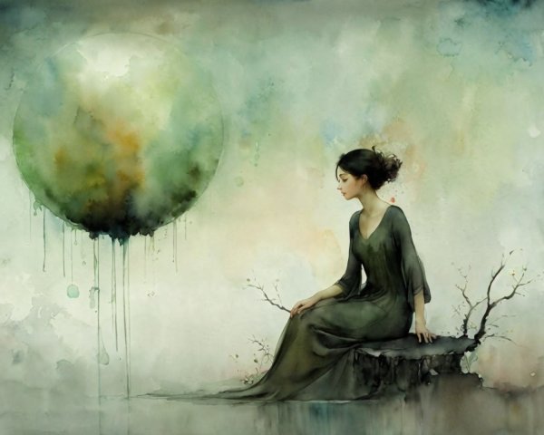 Watercolor Painting of Woman by Ethereal Orb