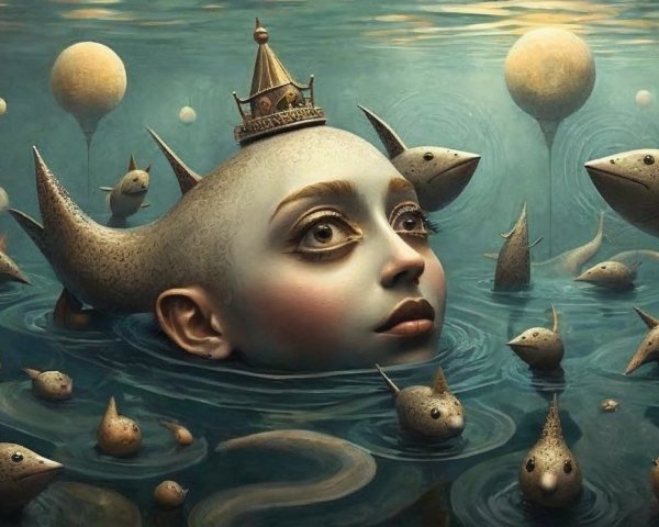 Surreal Underwater Scene with Ethereal Elements