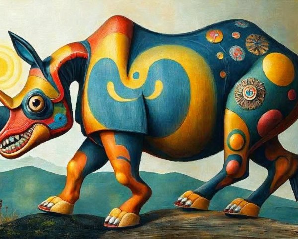 Whimsical Colorful Rhinoceros in Playful Landscape