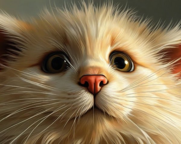 Close-up of a fluffy orange kitten with expressive eyes