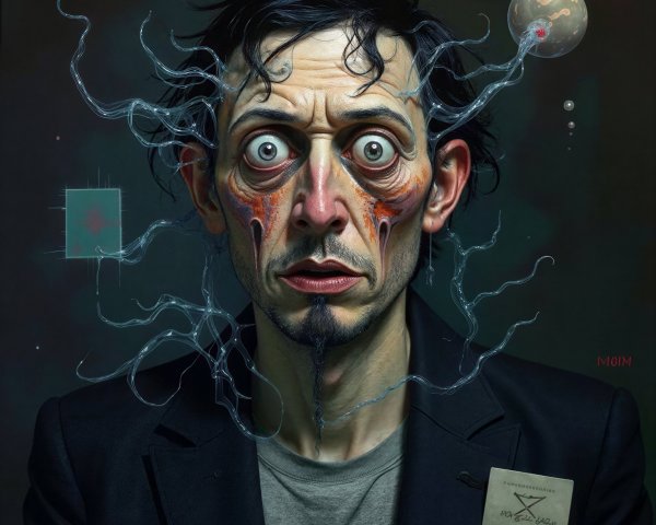 Exaggerated Illustration of a Man with Unique Features